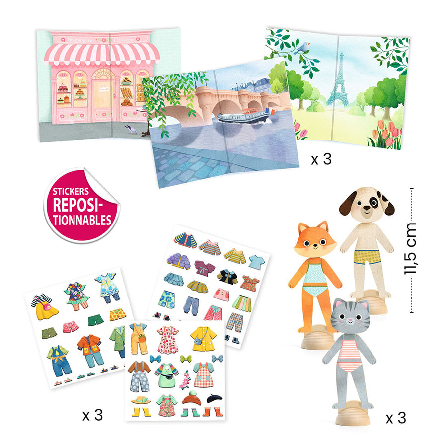 Djeco Dress Up with Stickers Wooden Figures 