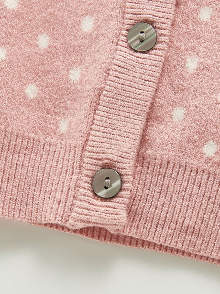 Pink knitwear cardigan polka dots