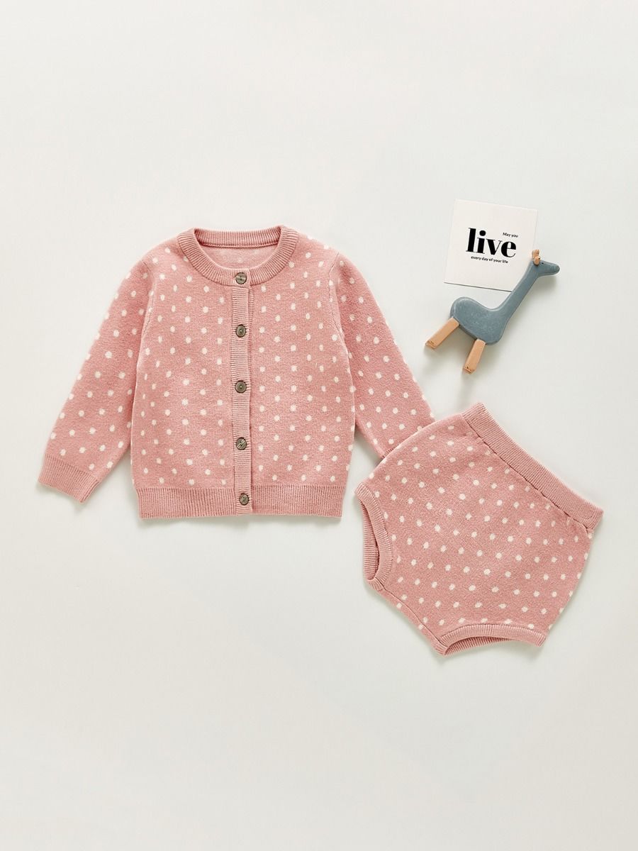 Pink knitwear cardigan polka dots