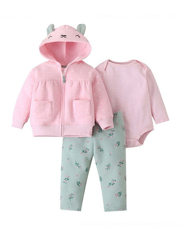 3-piece girls pink set hoodie bottoms bodysuit