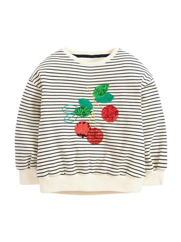 Long sleeve striped top cherry print