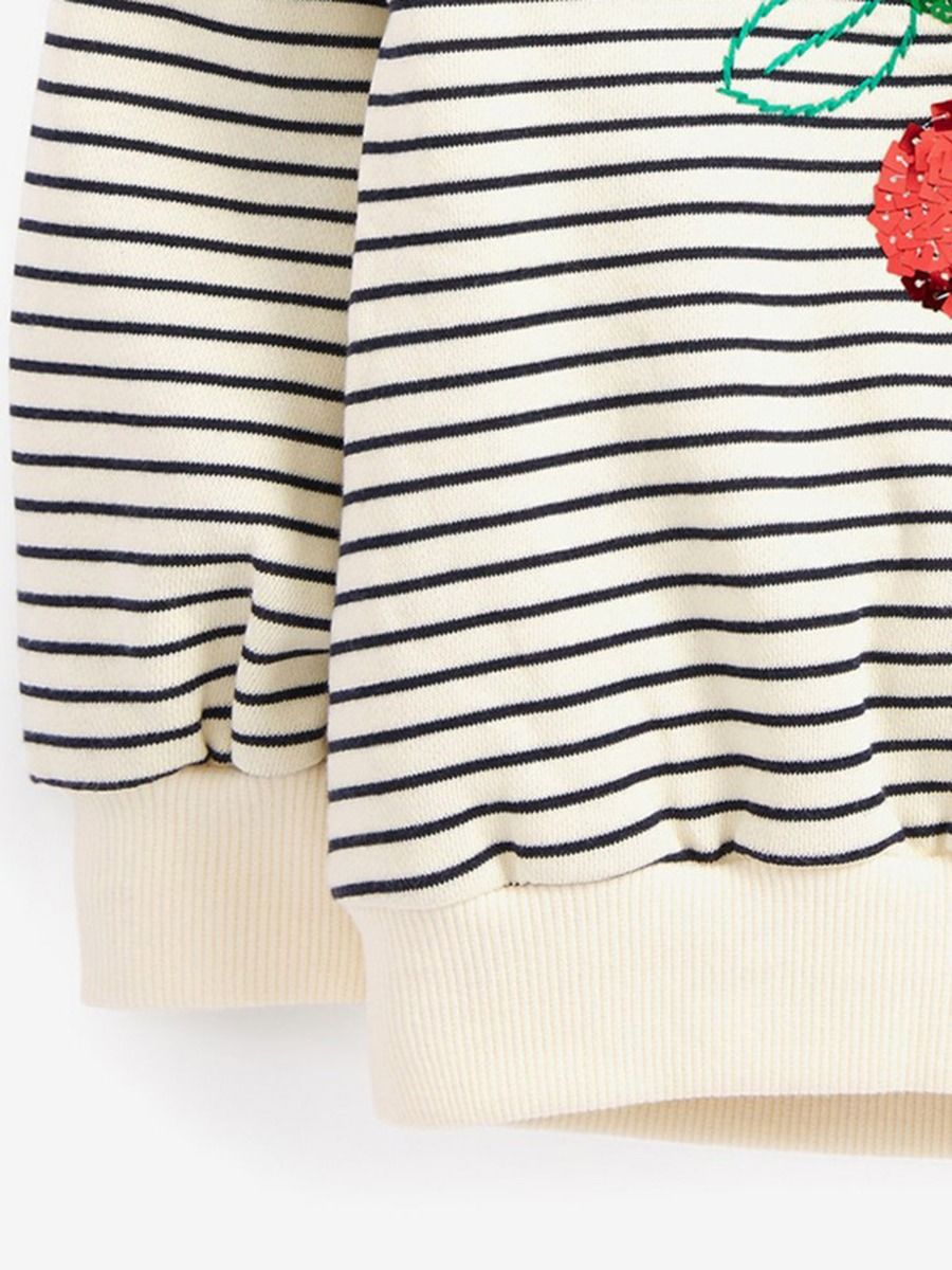 Long sleeve striped top cherry print