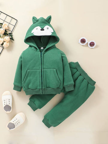 Green 2-piece set hoodie fox boys