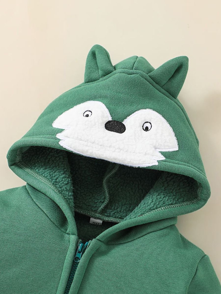 Green 2-piece set hoodie fox boys