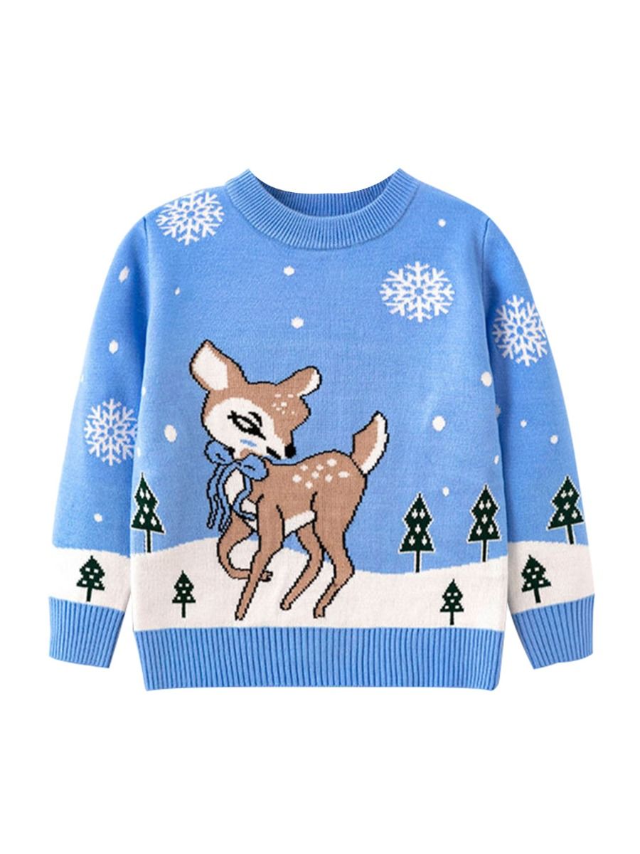 Frosty nights blue deer sweater