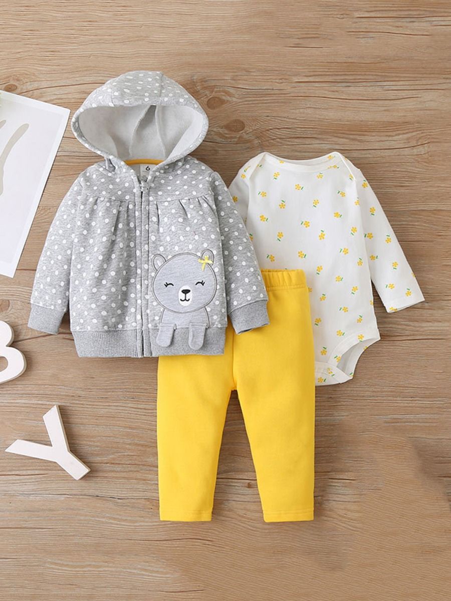 3-piece hoodie set girls grey/white/yellow