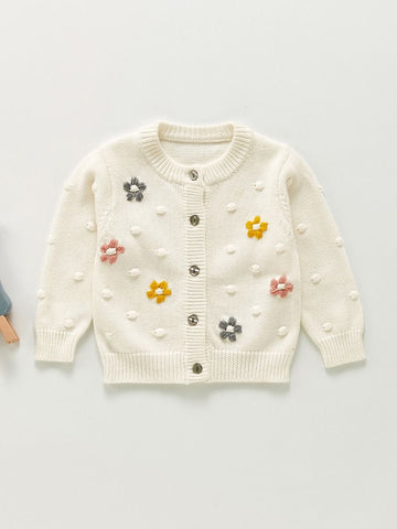 White cardigan flowers knitwear girls