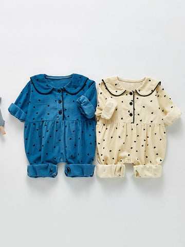 Girl jumpsuit collar blue beige