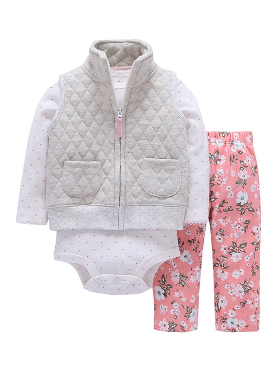 Girls 3-piece vest grey colourful flower set