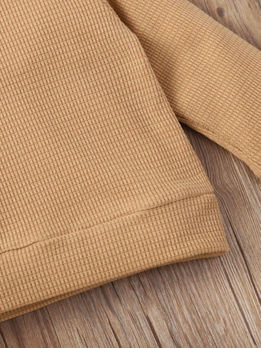 Long sleeve 2-piece plain waffle pattern set girls