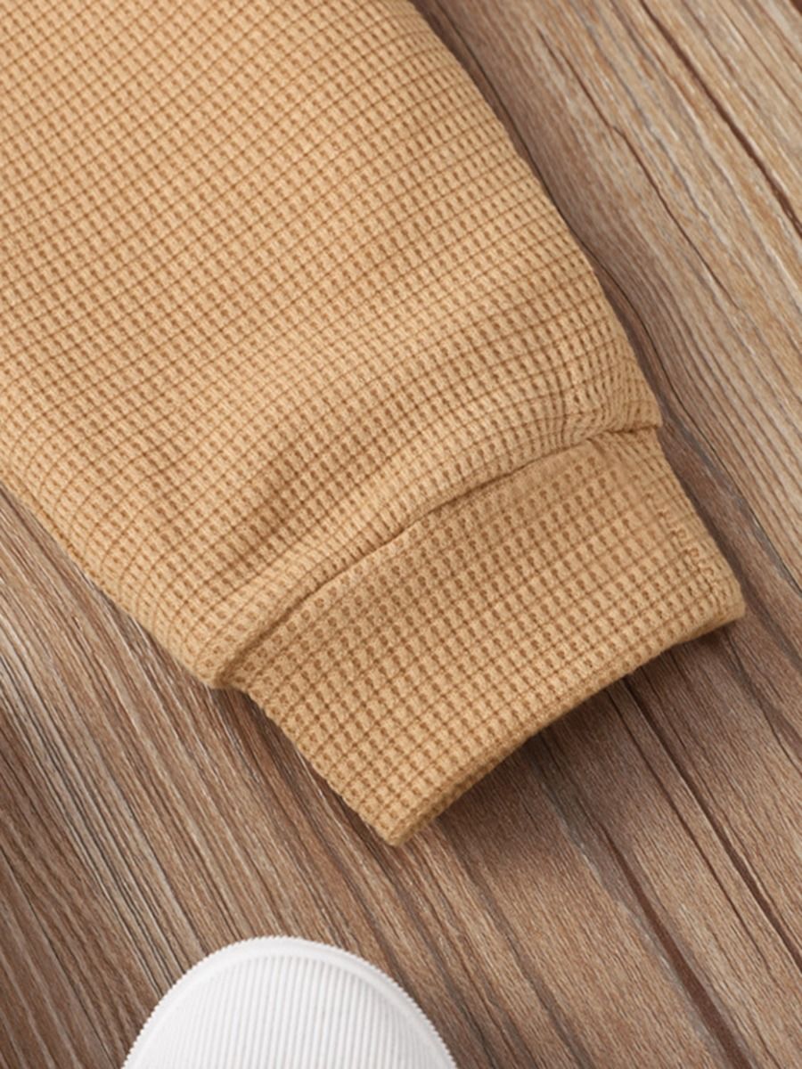 Long sleeve 2-piece plain waffle pattern set girls