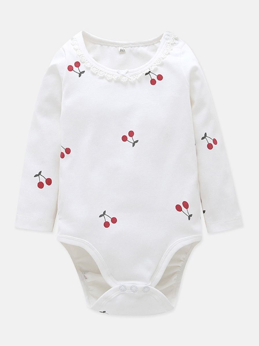 White long sleeve jumpsuit cherry prints girls