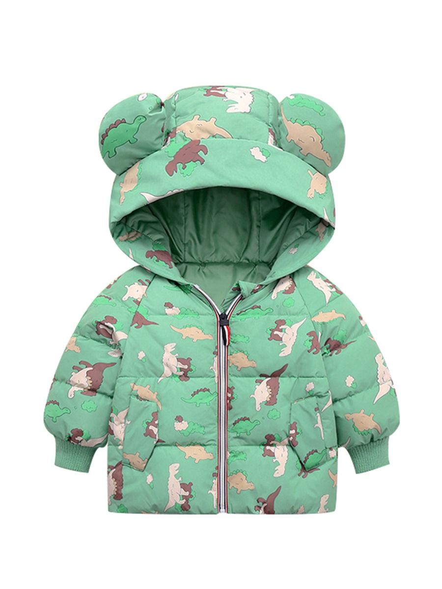 Light Green chunky hoodie coat dinosaurs