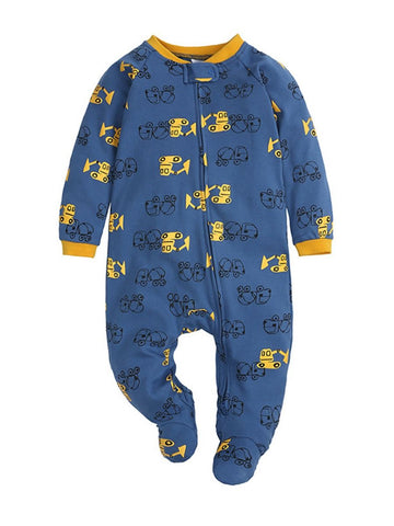 Boys blue sleepsuit with zip trucks prints