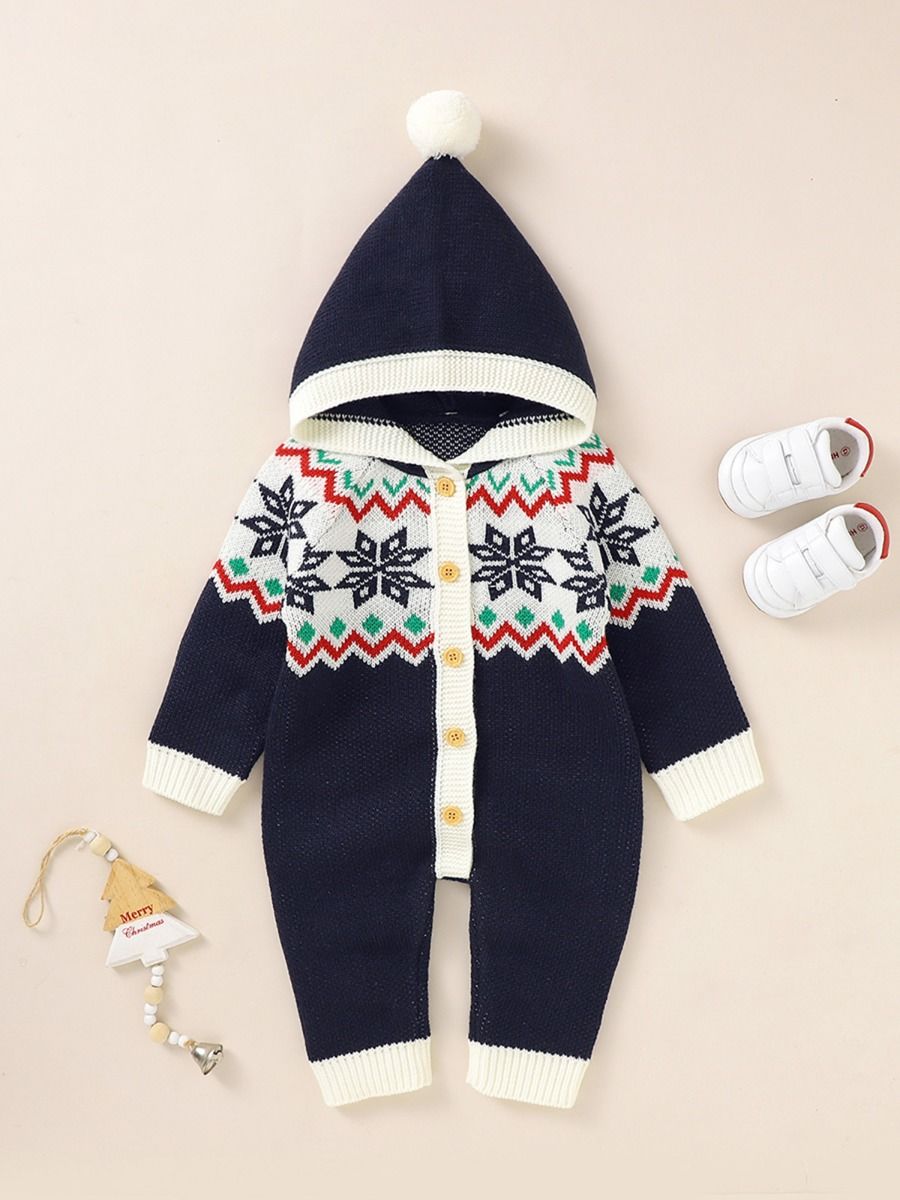 Deep blue knitted hoodie jumpsuit boys Christmas